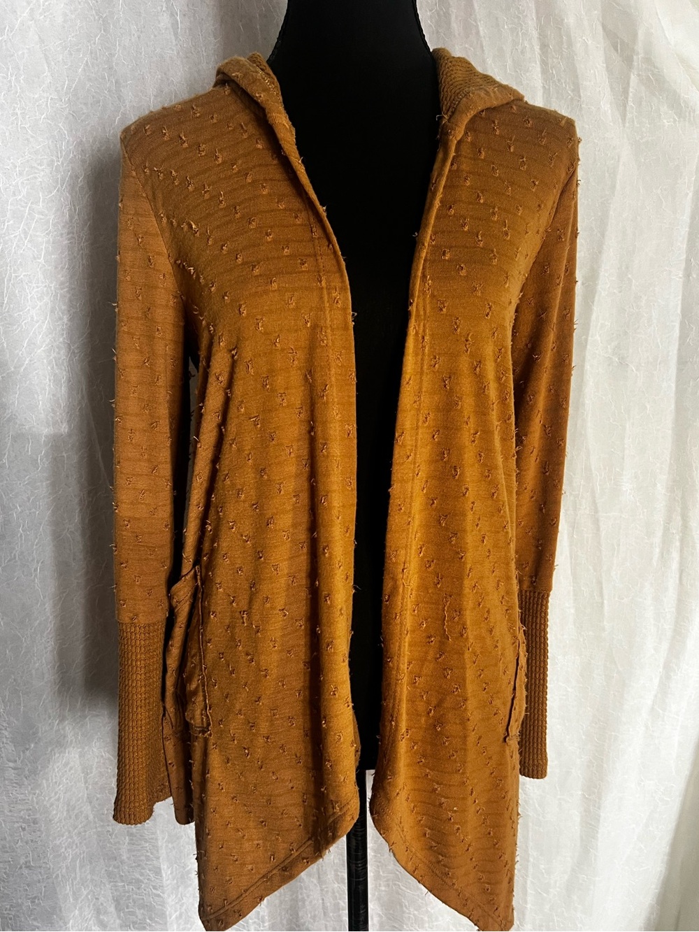 Mustard yellow hooded textured cardigan